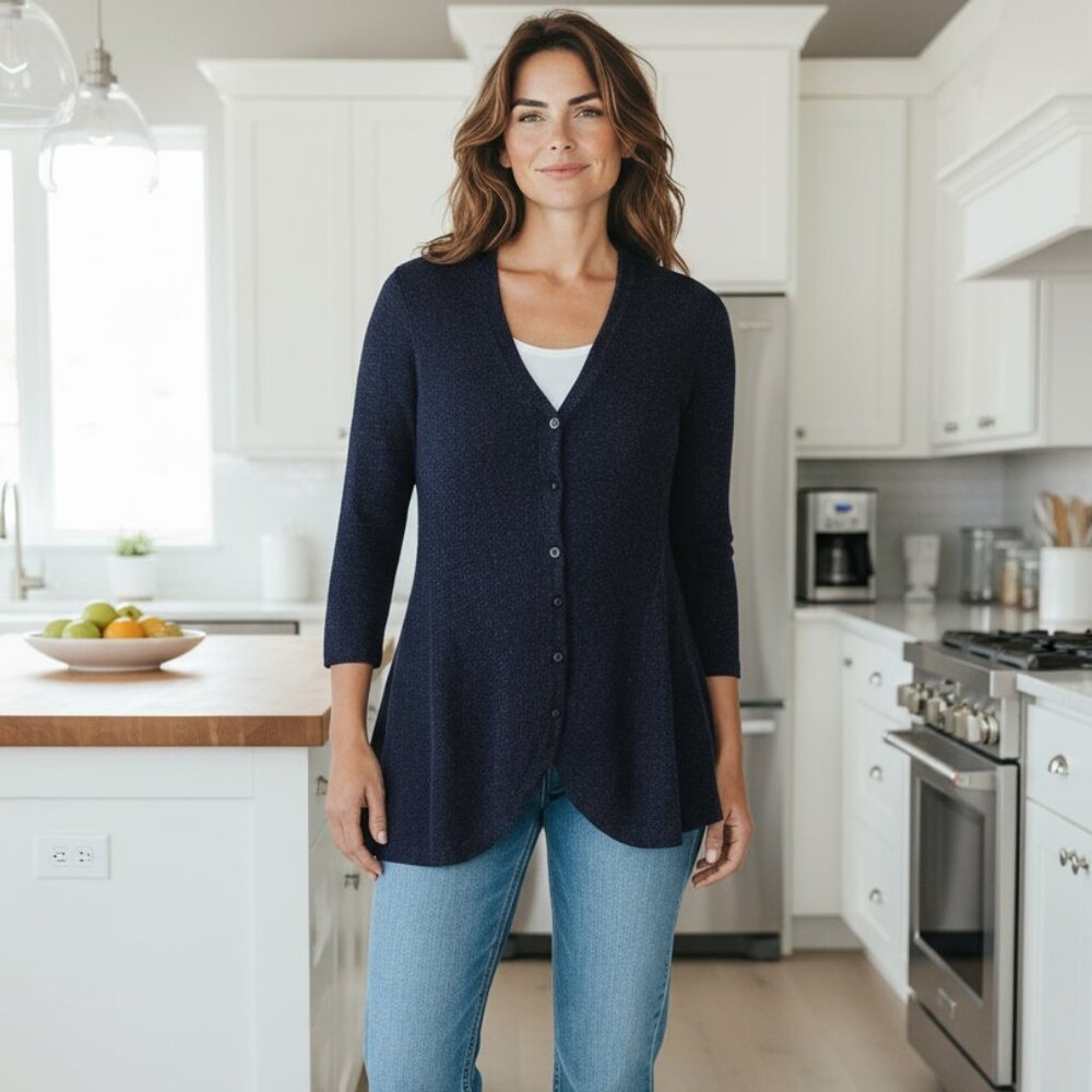 Isaac Mizrahi Live! Curved Hem Button Front Cardigan L